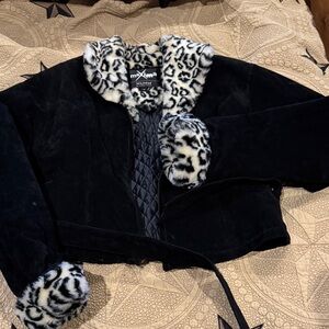 Wilsons Leather Black Jacket with White Leopard Trim